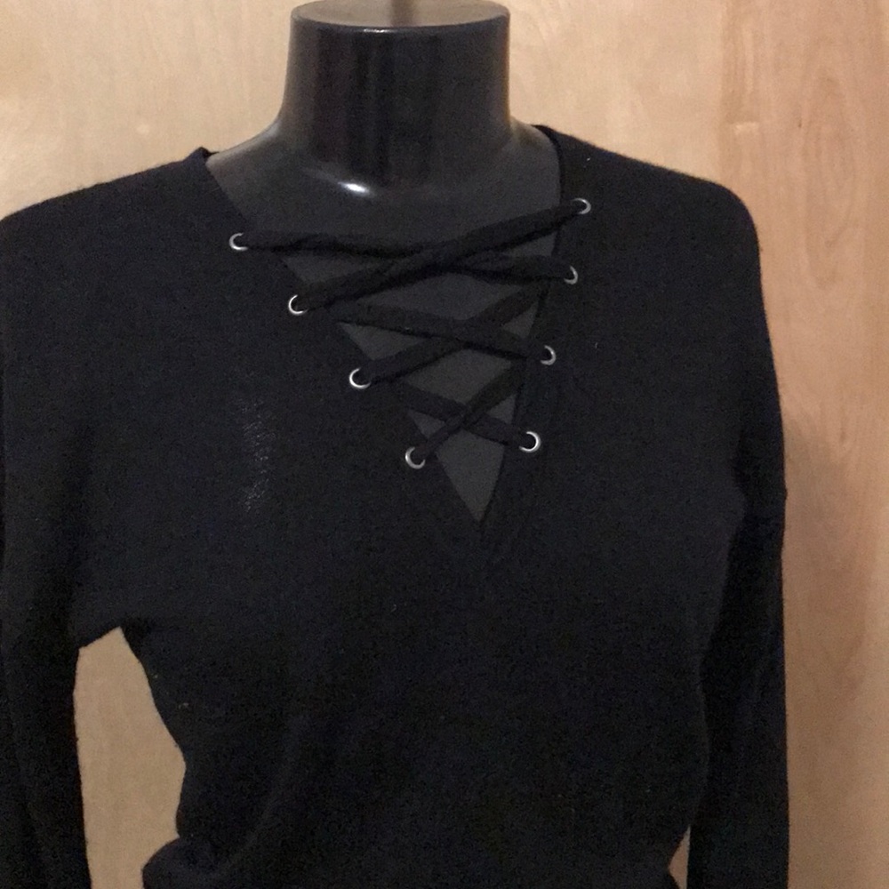Designer cashmere v neck lace up neck